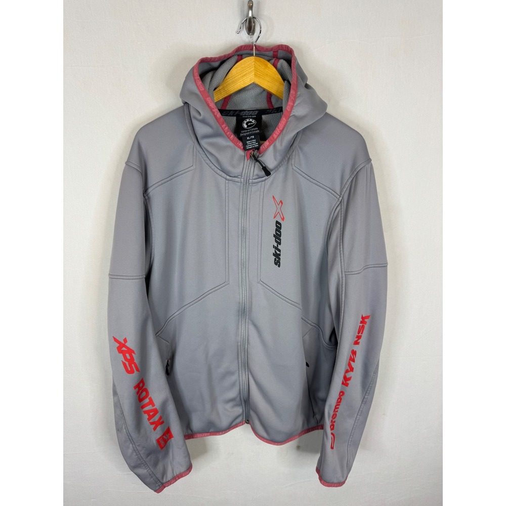 Ski-Doo BRP Gray Softshell Fleece Lined Hoodie Jacket Rotax Brembo Mens XL